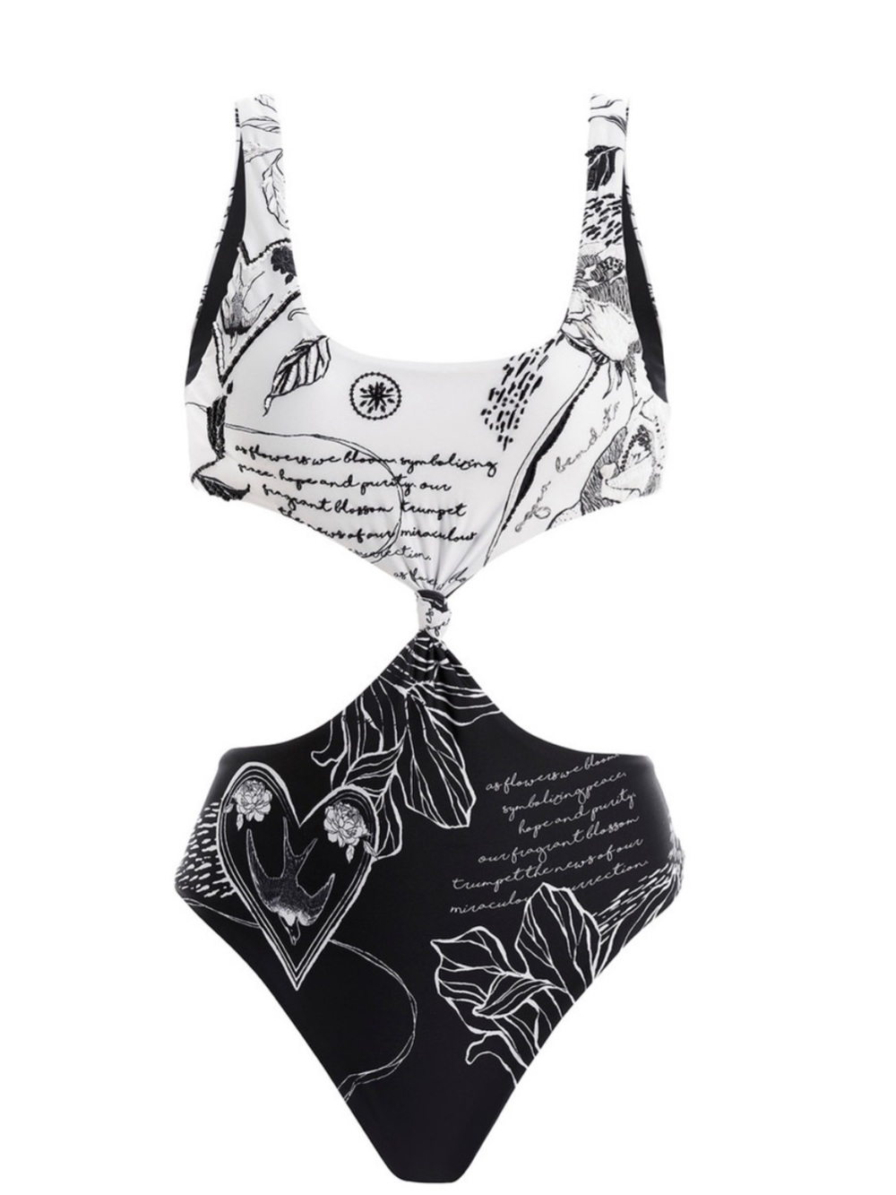 Agua Bendita Thoughts One Black & White Cutout One-Piece Swimsuit Medium New